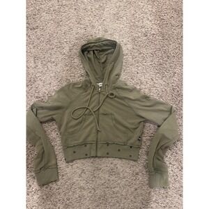 Self Esteem Cropped Zip‎ Hoodie Juniors Large Olive Green Grommet Y2K